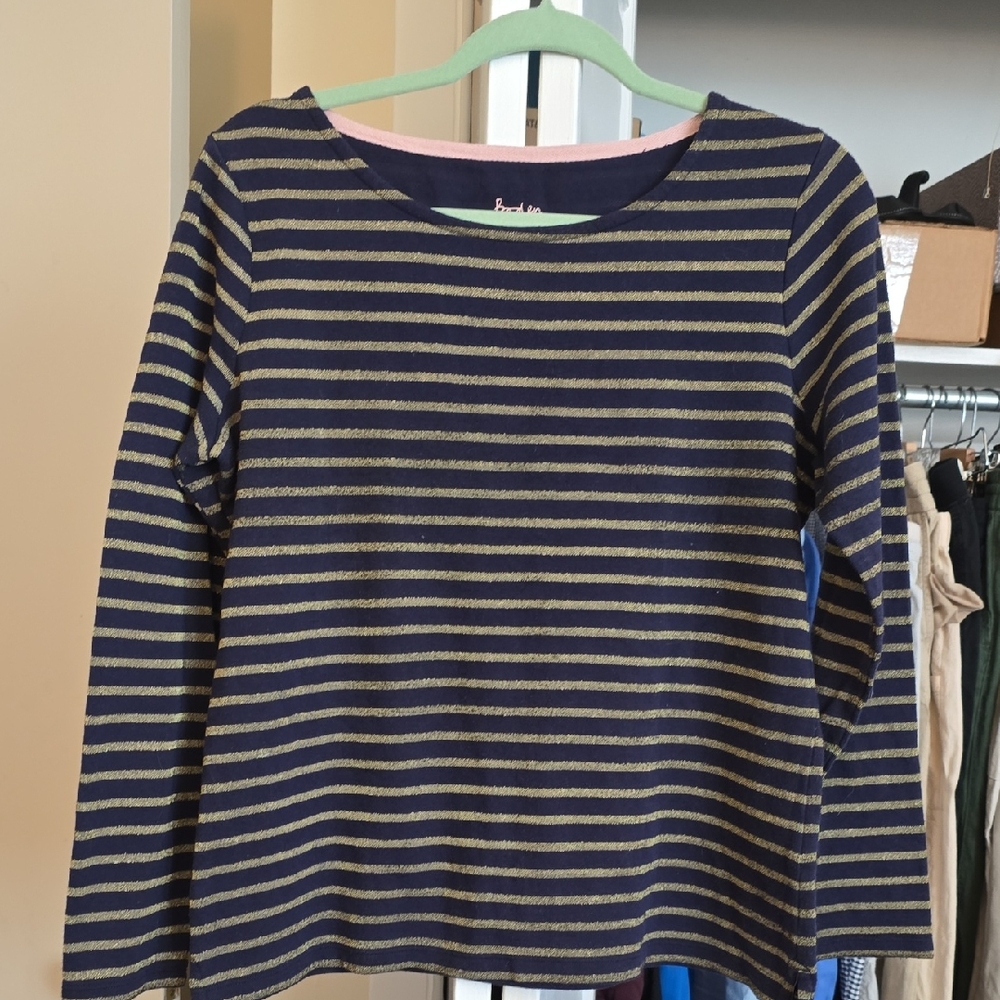Boden Navy and Gold Striped Top